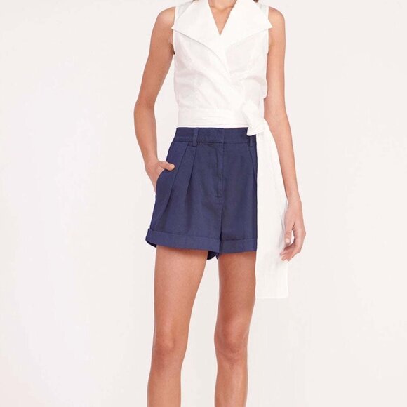 NWT Staud Luisa Navy Blue Pleated Shorts, Size 4 - Picture 2 of 7